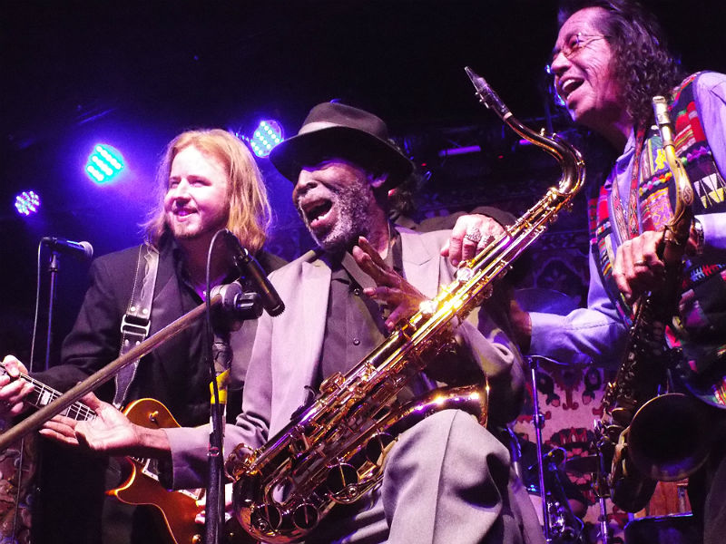 Will Owen Gage (from left) with Spot Barnett and Frank Rodarte on stage in San Antonio, Texas, on Feb. 20, 2016. - photo by Joe Alexander