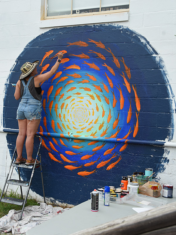 New mural being created during Paint Jam at Essex Modern City in San Antonio on May 11, 2024.