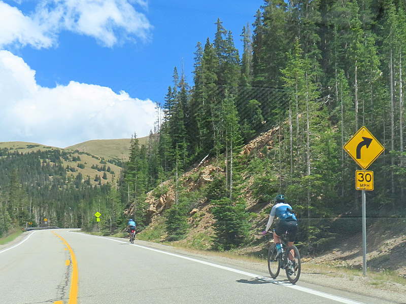 Sharing the road with a number of people riding their bicycles through the Rocky Mountains. Highway 6 in Colorado in August 2024. - photo by Joe Alexander