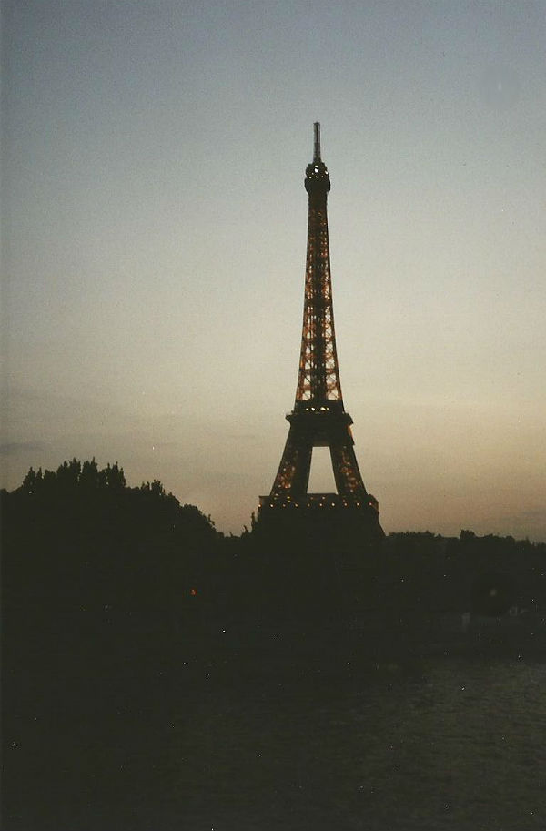 The Eiffel Tower around sunset in Paris, France in spring 2000. - photo by Joe Alexander