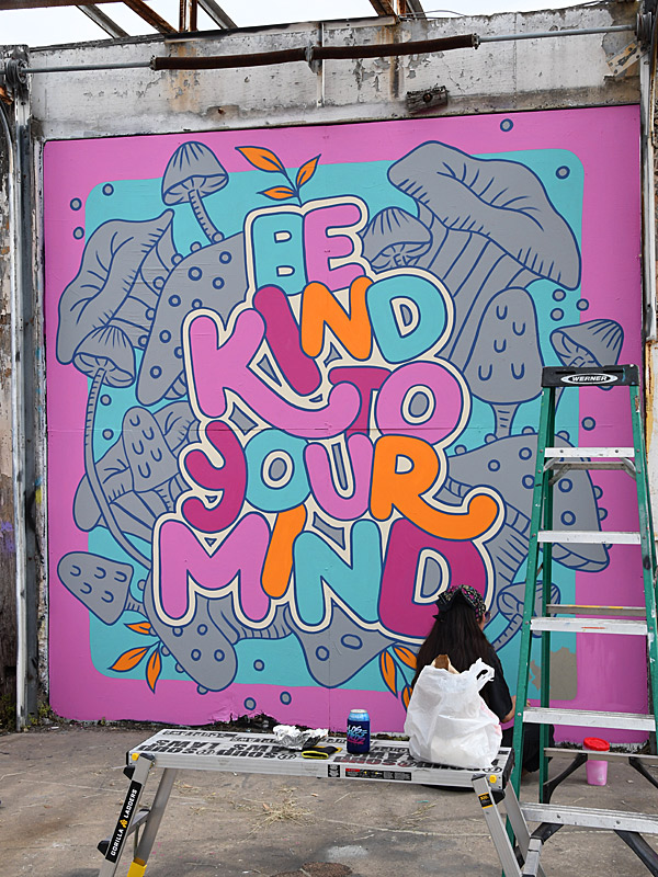 @itschristiekaye at work on BE KIND TO YOUR MIND on Sunday at ESX ART Paint Jam 7 at Essex Modern City.