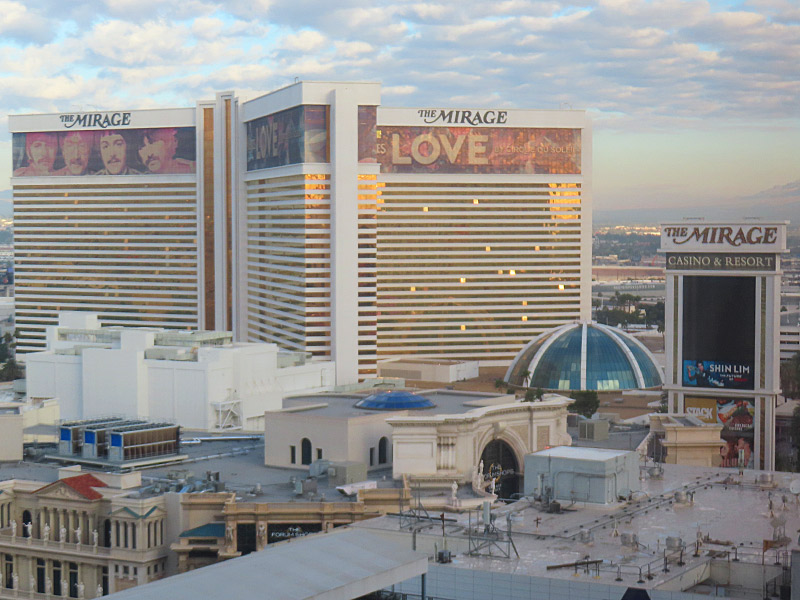 View of the Mirage Hotel and Casino on the Las Vegas Strip as seen from my room at the Flamingo. - photo by Joe Alexander