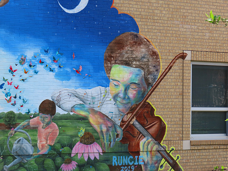 Mural at historic Blackshear Elementary School on 11th Street on the east side of Austin, Texas.