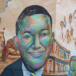 Mural at historic Blackshear Elementary School on 11th Street on the east side of Austin, Texas.