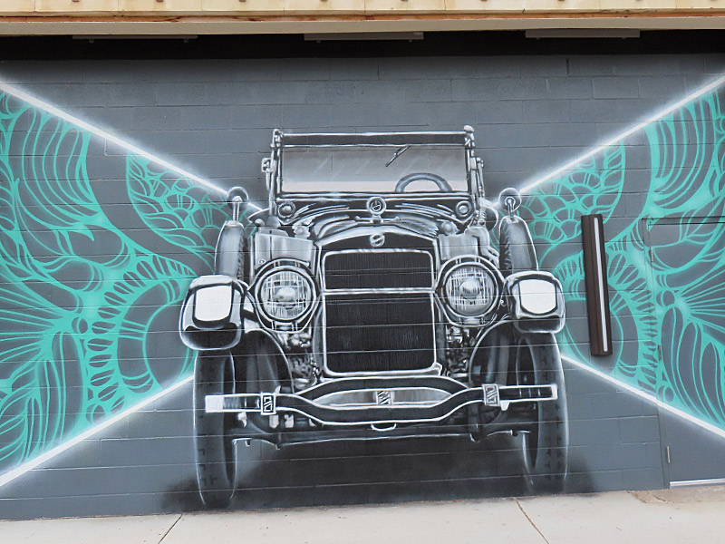 Studebaker mural by Los Otros Murals on Broadway Street in downtown San Antonio.