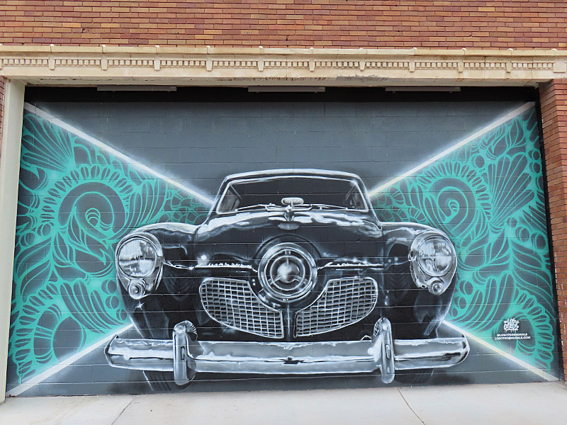 Studebaker mural by Los Otros Murals on Broadway Street in downtown San Antonio.