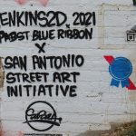 Mural by Jenkins2D just north of downtown San Antonio facing McCullough near the corner with Broadway.