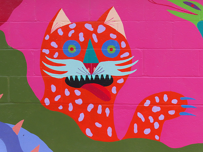 One of three cats in this Angela Fox mural located north of the main downtown San Antonio tourist area.