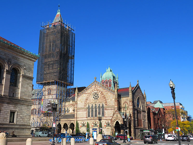 The Old South Church in Copley Square is next door to the Boston Public Library and catercorner from Trinity Church. – photo by Joe Alexander