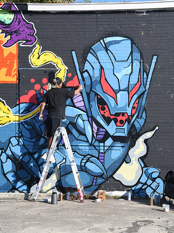 A mural in progress by The Butchers Crew at Essex Modern City the weekend before Christmas, 2025.