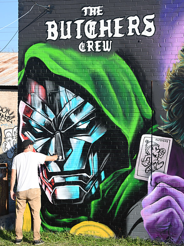 The Butchers Crew: A mural in progress by The Butchers Crew at Essex Modern City the weekend before Christmas, 2025.