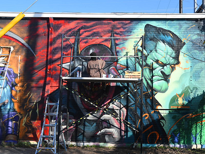 A mural in progress by The Butchers Crew at Essex Modern City the weekend before Christmas, 2025.