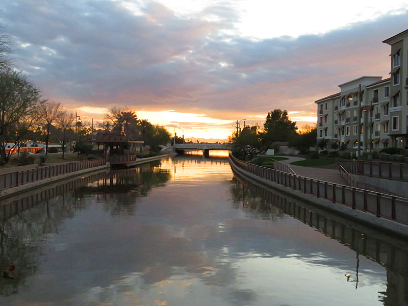 The waterfront at sunset in downtown Scottsdale, Arizona. - photo by Joe Alexander