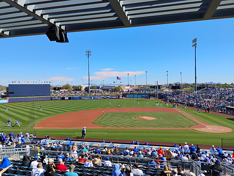 The stadium at the Peoria Sports Complex starts to fill up with fans before Sunday's meeting between the Los Angeles Dodgers and San Diego Padres. - photo by Joe Alexander