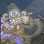 This is part of a block-long street mural on Hoefgen Street just south of Carolina a few blocks from the Alamodome in downtown San Antonio.