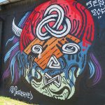 This is part of a block-long street mural on Hoefgen Street just south of Carolina a few blocks from the Alamodome in downtown San Antonio.
