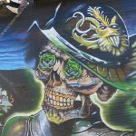 This is part of a block-long street mural on Hoefgen Street just south of Carolina a few blocks from the Alamodome in downtown San Antonio.