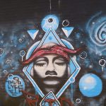 This is part of a block-long street mural on Hoefgen Street just south of Carolina a few blocks from the Alamodome in downtown San Antonio.