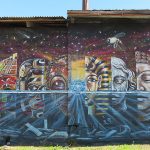 This is part of a block-long street mural on Hoefgen Street just south of Carolina a few blocks from the Alamodome in downtown San Antonio.