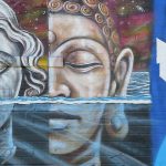 This is part of a block-long street mural on Hoefgen Street just south of Carolina a few blocks from the Alamodome in downtown San Antonio.