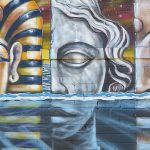 This is part of a block-long street mural on Hoefgen Street just south of Carolina a few blocks from the Alamodome in downtown San Antonio.