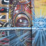 This is part of a block-long street mural on Hoefgen Street just south of Carolina a few blocks from the Alamodome in downtown San Antonio.