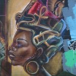 This is part of a block-long street mural on Hoefgen Street just south of Carolina a few blocks from the Alamodome in downtown San Antonio.