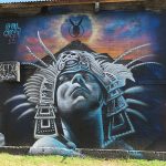 This is part of a block-long street mural on Hoefgen Street just south of Carolina a few blocks from the Alamodome in downtown San Antonio.