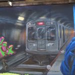 This is part of a block-long street mural on Hoefgen Street just south of Carolina a few blocks from the Alamodome in downtown San Antonio.