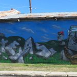 This is part of a block-long street mural on Hoefgen Street just south of Carolina a few blocks from the Alamodome in downtown San Antonio.